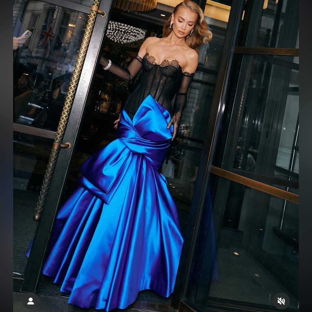 Strapless Black and Blue evening Gown prom birthday dress